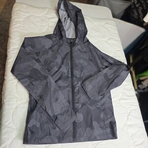 All in Motion Kids Windbreaker Jacket Hooded Black Camo Size L 12/14 Lightweight